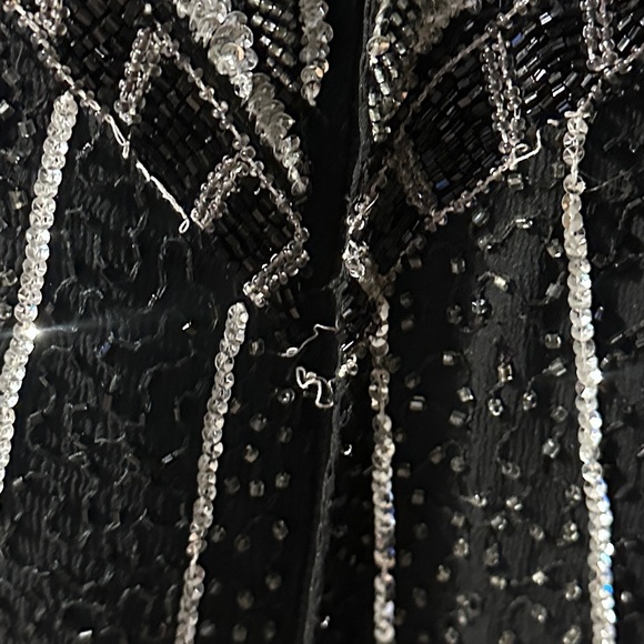 Vintage FRENCH COLLEZIONI silver sequin black silk gown, heavily beaded. - Picture 12 of 12